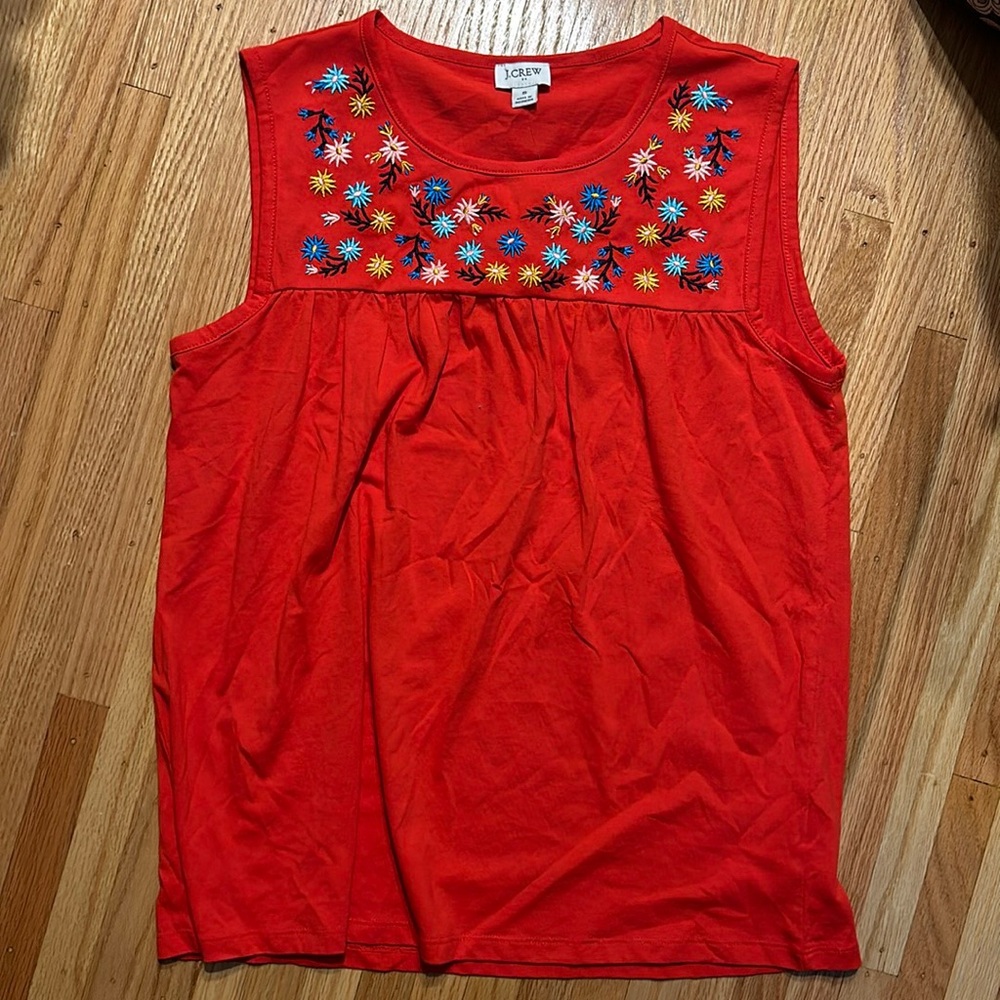 NWT J Crew red embroidered floral tank sz S